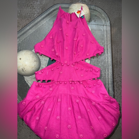 Farm Rio Pink 3d Flower Cut Out Midi Dress - Picture 9 of 12